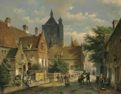 Villagers On A Sunlit Dutch Street
