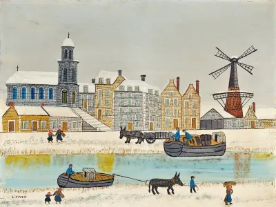 Ville Au Moulin Pres Du Canal En Hiver