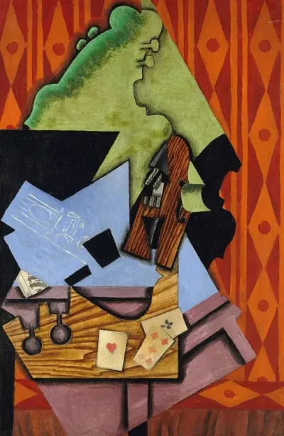 Violin And Playing Cards On A Table