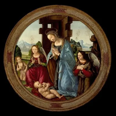 Virgin Adoring The Christ Child With St John The Baptist And Two Angels