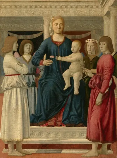 Virgin And Child Enthroned With Four Angels