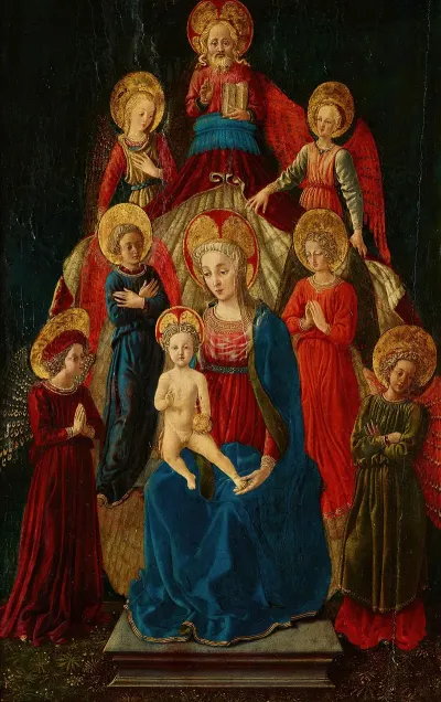 Virgin And Child Enthroned With God The Father And Six Angels