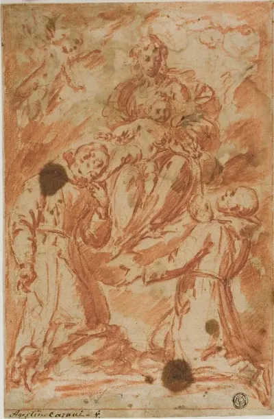 Virgin And Child In Glory Worshipped By Two Monk Saints