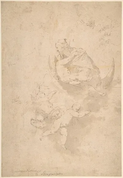 Virgin And Child On Crescent Moon With Putti