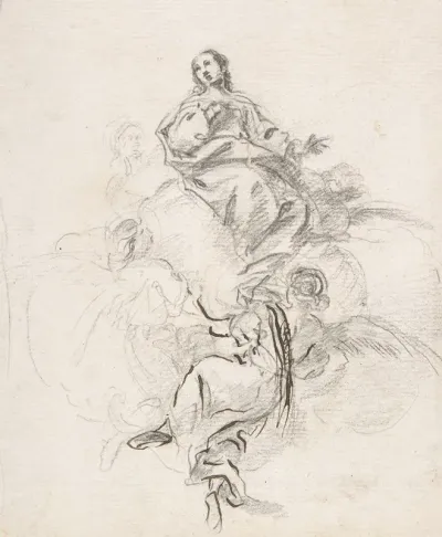 Virgin Of The Immaculate Conception Seated On Clouds Supported By Four Angels
