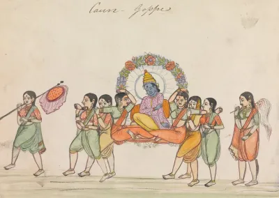 Vishnu Riding A Palanquin Composed Of Female Attendants