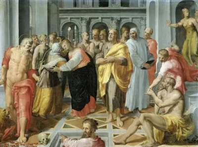 Visitation Meeting Of Mary And Elizabeth In The Presence Of Saints Joseph And Jerome