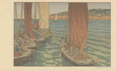 Vissersschepen Varen Uit Henri Riviere Eigenhandig Gesigneerd