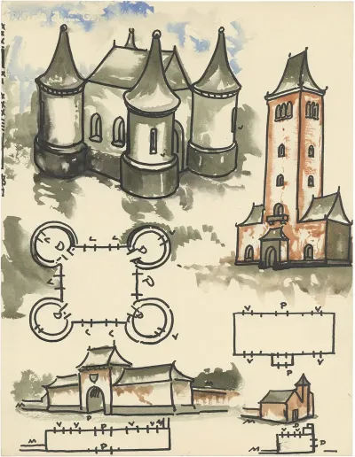 Vogelperspectief En Plattegrond Van Herenhoeve En Kasteel En Belfort