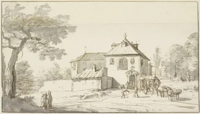 Vor Einem Kloster Halt Ein Vierspanniger Wagen