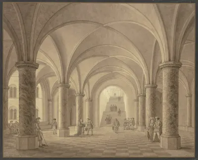 Vorhalle Und Treppe Eines Mittelalterlichen Rathauses