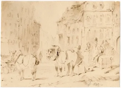 Vrachtpaarden Op Een Duits Marktplein