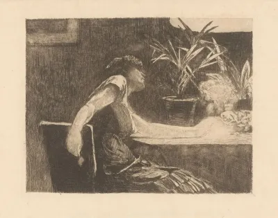 Vrouw Aan Een Tafel Met Bloemen