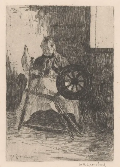 Vrouw Achter Een Spinnewiel