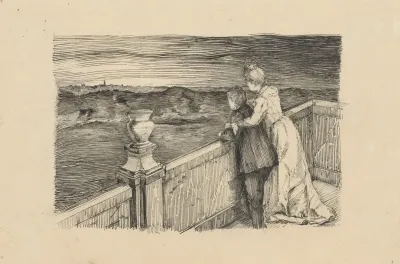 Vrouw En Jongen Bij Een Balustrade