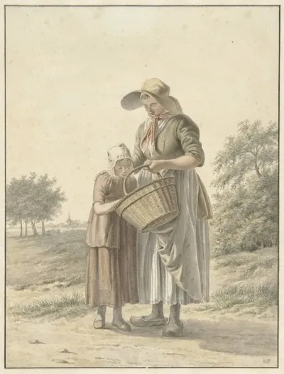 Vrouw En Meisje Op Een Landweg