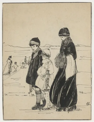 Vrouw En Meisjes Bij Een Schaatsbaan