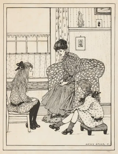 Vrouw En Twee Meisjes In Een Interieur