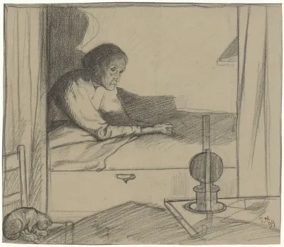 Vrouw Hogerhuis Zittend In Bed Tweede Ontwerp