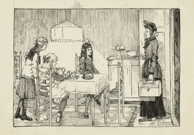 Vrouw Met Een Brooddoos In Een Deuropening