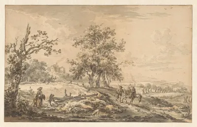 Vrouw Met Kind En Man Met Ezel In Landschap