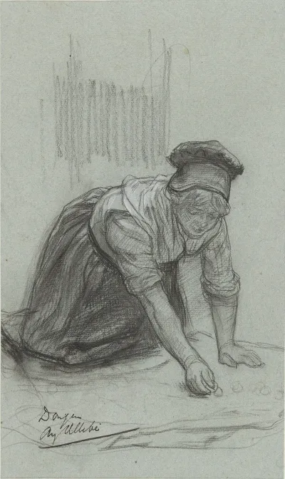Vrouw Op Haar Knieen Bezig Met Schoonmaken