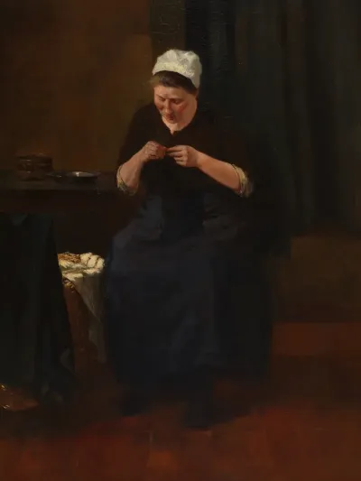 Vrouw Zittend Met Naaiwerk
