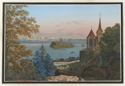 Vue Contre Les Glacieres Et Lisle St Pierre Au Dessus Du Village De Gleresse Sur Le Lac De Bienne