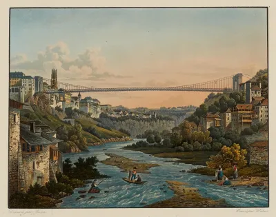 Vue De Fribourg Et Du Pont De Fil En Fer