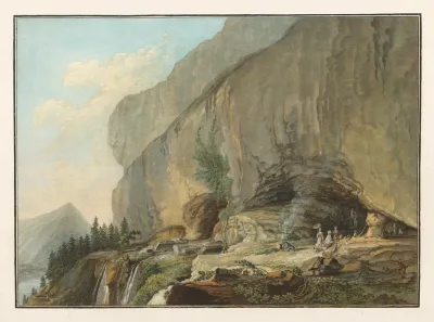Vue De La Caverne De Saint Beat Sur Le Lac De Thun