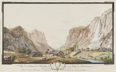 Vue De La Chute Du Staubbach Et De La Vallee De Lauterbrunnen Dans Le Canton De Berne