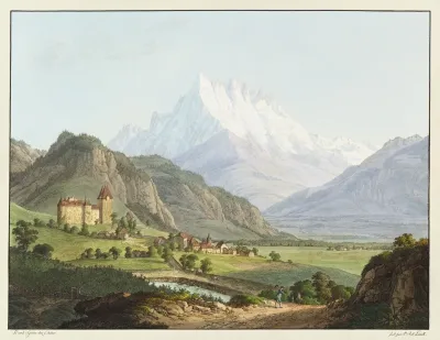 Vue De La Dent Du Midi Et Du Chateau De Lanex