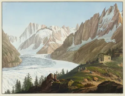 Vue De La Mer De Glace Des Aiguilles Des Charmos Du Geant De La Grande Jorasse Et Des Hospices Du Sommet Du Montanvert