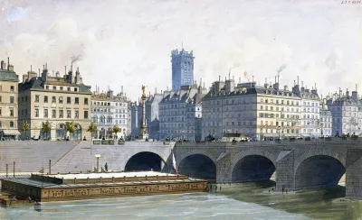 Vue De La Place Du Chatelet Et Le Pont Aux Changes En 1830