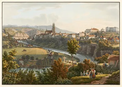 Vue De La Ville De Fribourg Prise De La Promenade Du Palatinat