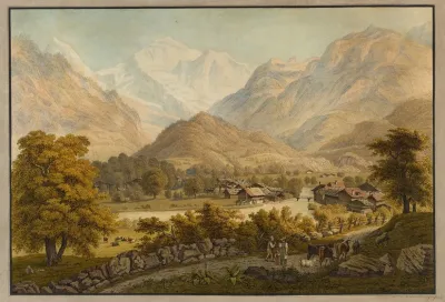 Vue De La Ville Dunterseen De La Jungfrau