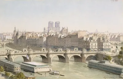 Vue De Lile De La Cite Et Le Pont Neuf Avec Ses Boutique Vers 1840