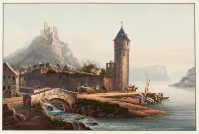 Vue De St Goarshausen Et De La Ruine De Katzenellenbogen