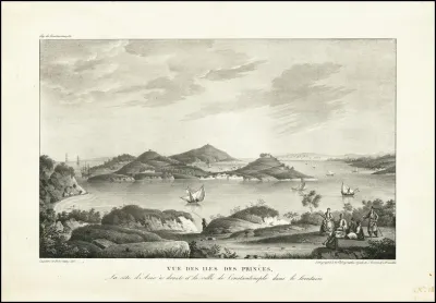 Vue Des Iles Des Princes La Cote Dasie A Droite Et La Ville De Constantinople Dans Le Lointain