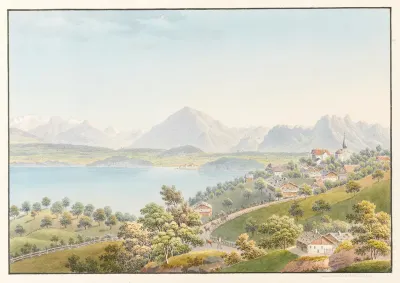 Vue Dessine Depuis Le Village De Sigriswil Audessus Du Lac De Thoune