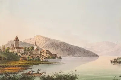 Vue Du Chateau De Spiez Au Lac De Thoune