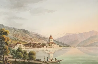 Vue Du Chateau Doberhofen Au Lac De Thoune