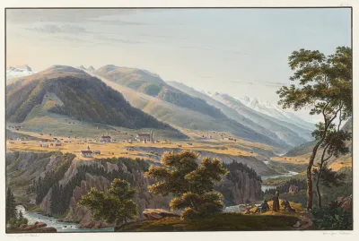 Vue Du Couvent De Dissentis Et De Ses Environs Prise Pres De La Reunion De Deux Bras Du Rhin Superieur Et Celui Du Milieu