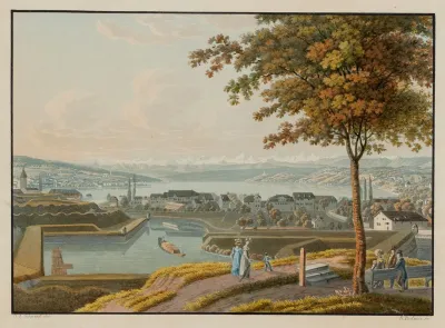 Vue Du Lac Et Des Environs De Zurich Depuis Le Rempart Du Chat