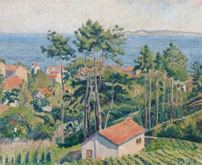 Vue Du Lavandou Avec Mer Bleue