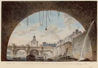 Vue Du Pont Neuf Et De La Samaritaine Prise Sous Une Arche Du Pont Au Change