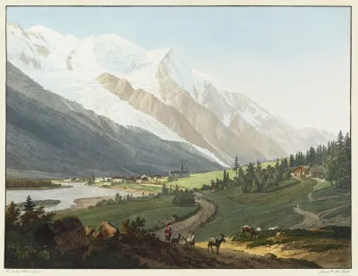 Vue Du Prieure De Chamouni Du Mont Blanc De Laiguille Du Goute Et Du Glacier Des Buissons