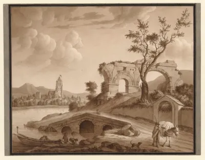 Vue Dun Paysage Avec Pont En Ruine