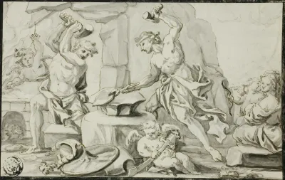 Vulcan Making Arms For Achilles While Venus And Cupid Look On