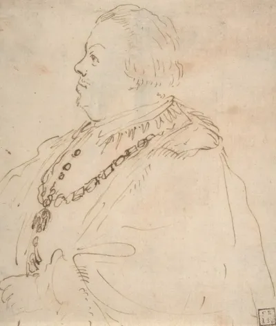 Waist Length Portrait Of A Man Wearing The Order Of The Golden Fleece In Profile Facing Left